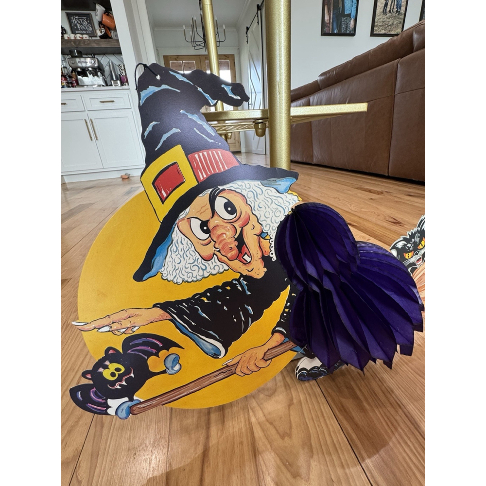 1970’s Vintage Halloween Honeycomb Flying Witch Danish Amscan 24” H X 62” L